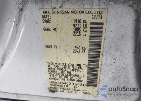 2015 Nissan Altima 2.5/2.5 S/2.5 Sl/2.5 Sv z USA, uszkodzony, nr VIN 1N4AL3AP4FC236480